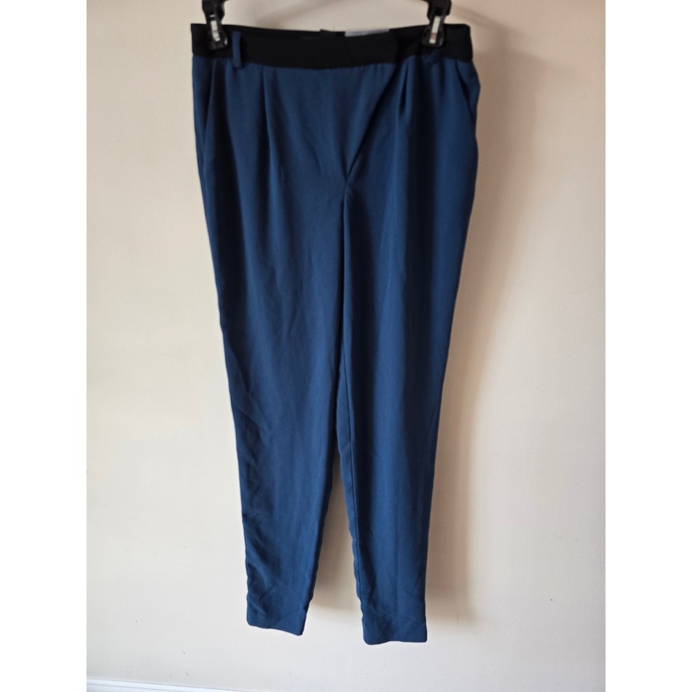 Forever 21 Womens Teal Blue Black Contrast Waistband Tapered Pleated Pants XS
